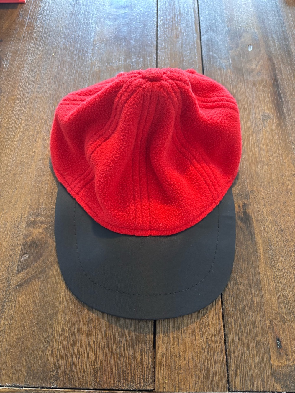 Vintage Eddie Bauer Red Fleece Cap with Black Brim